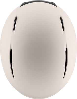 Weißer Skihelm von oben mit schwarzem Streifen oben. Weißer Skihelm von oben mit schwarzem Streifen oben.