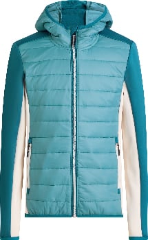 Damen-Steppjacke mit Kapuze und kontrastierenden Seitenteilen.