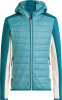 Damen-Steppjacke mit Kapuze und kontrastierenden Seitenteilen.