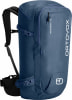 Blauer Rucksack mit Trägern und Ortovox-Logo.