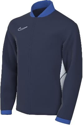 Marineblaue Nike Jacke mit blauem Kragen und weißen Akzenten. Marineblaue Nike Jacke mit blauem Kragen und weißen Akzenten.