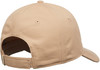 Rückansicht einer beige Kappe mit verstellbarem Riemen und Nähten.