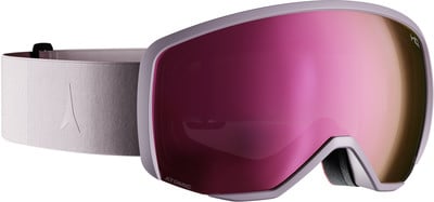 Skibrille mit rosafarbener Spiegellinse und grauem Band. Skibrille mit rosafarbener Spiegellinse und grauem Band.