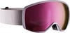 Skibrille mit rosafarbener Spiegellinse und grauem Band.