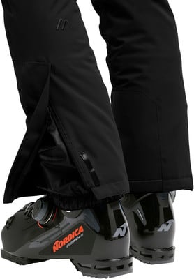 Schwarze Skihose mit Reißverschluss-Schlitz und Markenlogo. Schwarze Skihose mit Reißverschluss-Schlitz und Markenlogo.