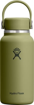 Grüne Hydro Flask Flasche mit Griff und Logo.