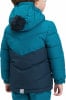 Rückansicht einer Kinder-Winterjacke mit Kapuze und dunkelblauem Bommel.