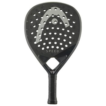Schwarzer HEAD SPEED Tennisschläger mit Logo und perforierter Oberfläche.