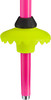 Ein pinker Stock mit einer neon-gelben Scheibe und einem schwarzen Ring.