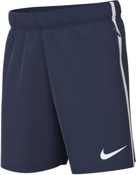 Marineblaue Nike-Shorts mit weißem Logo und Seitenstreifen.