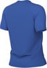 Blaues T-Shirt mit kurzen Ärmeln und feinem Muster auf dem Rücken.