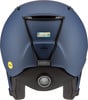 Blauer Skihelm mit Mips und Uvex-Logo, hinten mit Größenverstellung.