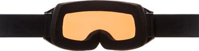 Skibrille mit orangefarbener Linse und schwarzem Rahmen. Skibrille mit orangefarbener Linse und schwarzem Rahmen.