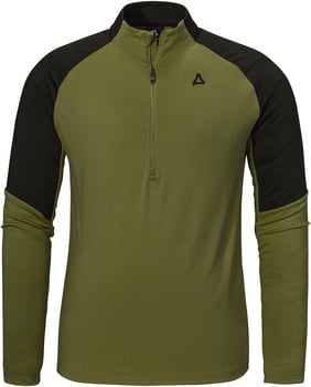 Grünes Herren-Langarmshirt mit schwarzen Ärmeln und Logo.