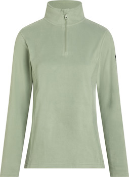 Hellgrüner Fleece-Pullover mit Stehkragen und kurzem Reißverschluss.
