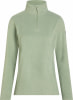 Hellgrüner Fleece-Pullover mit Stehkragen und kurzem Reißverschluss.