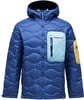 Blaue Daunenjacke mit Wellensteppung und hellblauem Einsatz.