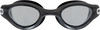 Schwarze Schwimmbrille mit grauen Gläsern und Arena-Logo an den Seiten.