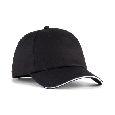 Schwarze Kappe mit weißer Paspel am Schirm. Schwarze Kappe mit weißer Paspel am Schirm.