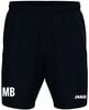 Schwarze Shorts mit weißem JAKO-Logo und Initialen MB.
