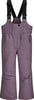 Violette Skihose für Kinder mit Latz und schwarzen Trägern.