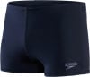 Marineblaue Speedo-Badehose mit Logo am Bein.