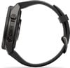 Detail einer Smartwatch mit schwarzem Armband und seitlichen Tasten.