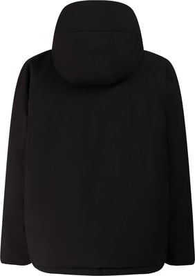 Schwarze Kapuzenjacke von hinten.