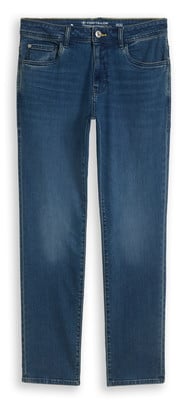 Kék farmernadrág egyenes szabással és klasszikus gombos záródással. Kék farmernadrág egyenes szabással és klasszikus gombos záródással.