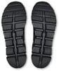 Blick auf die Sohlen schwarzer Laufschuhe mit Cloudtec-Technologie.