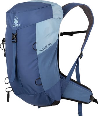 Blauer Wanderrucksack mit Logo und Aufschrift ACTIVE 15L.