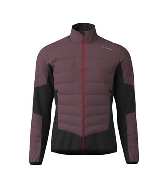 Herren-Steppjacke mit rotem Reißverschluss und schwarzen Seitenpartien. Herren-Steppjacke mit rotem Reißverschluss und schwarzen Seitenpartien.