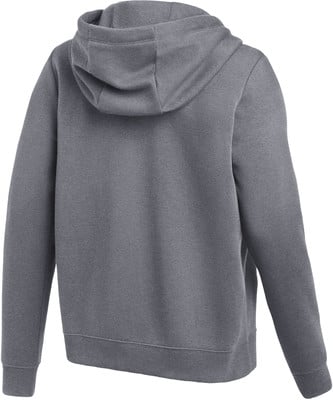 Rückansicht eines dunkelgrauen Hoodies mit langen Ärmeln. Rückansicht eines dunkelgrauen Hoodies mit langen Ärmeln.