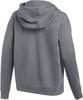 Rückansicht eines dunkelgrauen Hoodies mit langen Ärmeln.