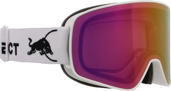 Skibrille mit weißem Band und Bulle, verspiegeltes Glas.