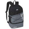 Ein schwarzer und grauer Rucksack mit ATC-Logo und Erima-Schriftzug.