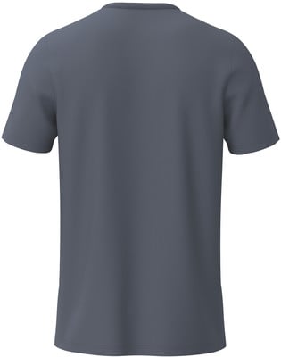 Rückansicht eines dunkelgrauen kurzärmeligen T-Shirts. Rückansicht eines dunkelgrauen kurzärmeligen T-Shirts.