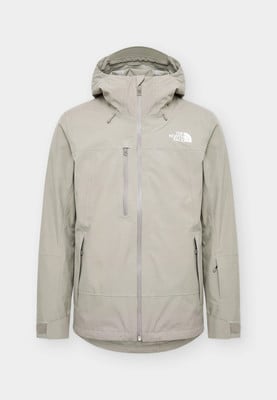 Šedá pánská bunda The North Face s bílým logem, kapucí a zipem. Šedá pánská bunda The North Face s bílým logem, kapucí a zipem.
