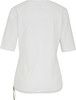 Rückansicht eines weißen Damen-T-Shirts mit kurzen Ärmeln und Kordelzug.