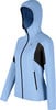 Hellblaue Damenjacke mit Kapuze und schwarzen Details.