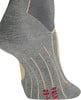 Graue Socke mit beige-goldenen Details und rotem Schriftzug.