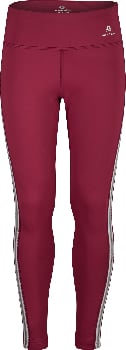 Damen-Leggings in Weinrot mit weißen Seitenstreifen und Markenlogo.