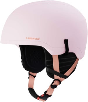 Ein rosafarbener Sk Helm von HEAD mit verstellbaren Gurten und Schnalle.