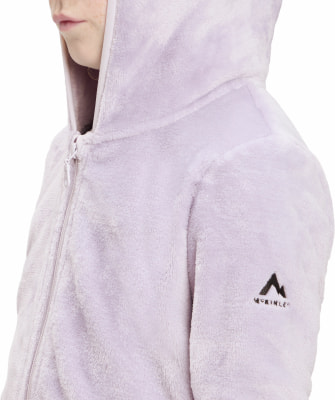 Fliederfarbene Fleecejacke mit Kapuze und McKinley-Logo auf dem Ärmel. Fliederfarbene Fleecejacke mit Kapuze und McKinley-Logo auf dem Ärmel.