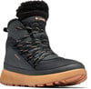 Schwarzer Damen-Winterstiefel von Columbia mit Pelz und brauner Sohle.