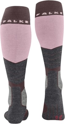 Damen Kniestrumpf in Rosa mit dunkelbraunem und grauem Muster von Falke. Damen Kniestrumpf in Rosa mit dunkelbraunem und grauem Muster von Falke.