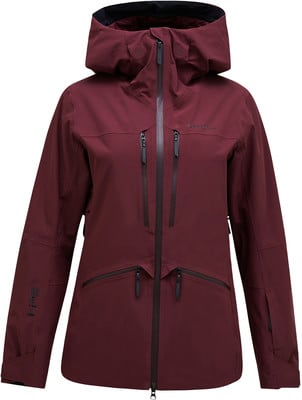 Dunkelweinrote Herren-Skijacke mit Kapuze und schwarzen Reißverschlüssen. Dunkelweinrote Herren-Skijacke mit Kapuze und schwarzen Reißverschlüssen.