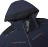Dunkelblaue Kapuzenjacke mit ICEPEAK-Logo und orangefarbenen Reißverschlussdetails.