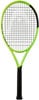 Grüner Tennisschläger mit schwarzem Griffband und weißem Logo.