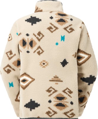 Rückseite einer beigen Fleecejacke mit ethnischem Muster.